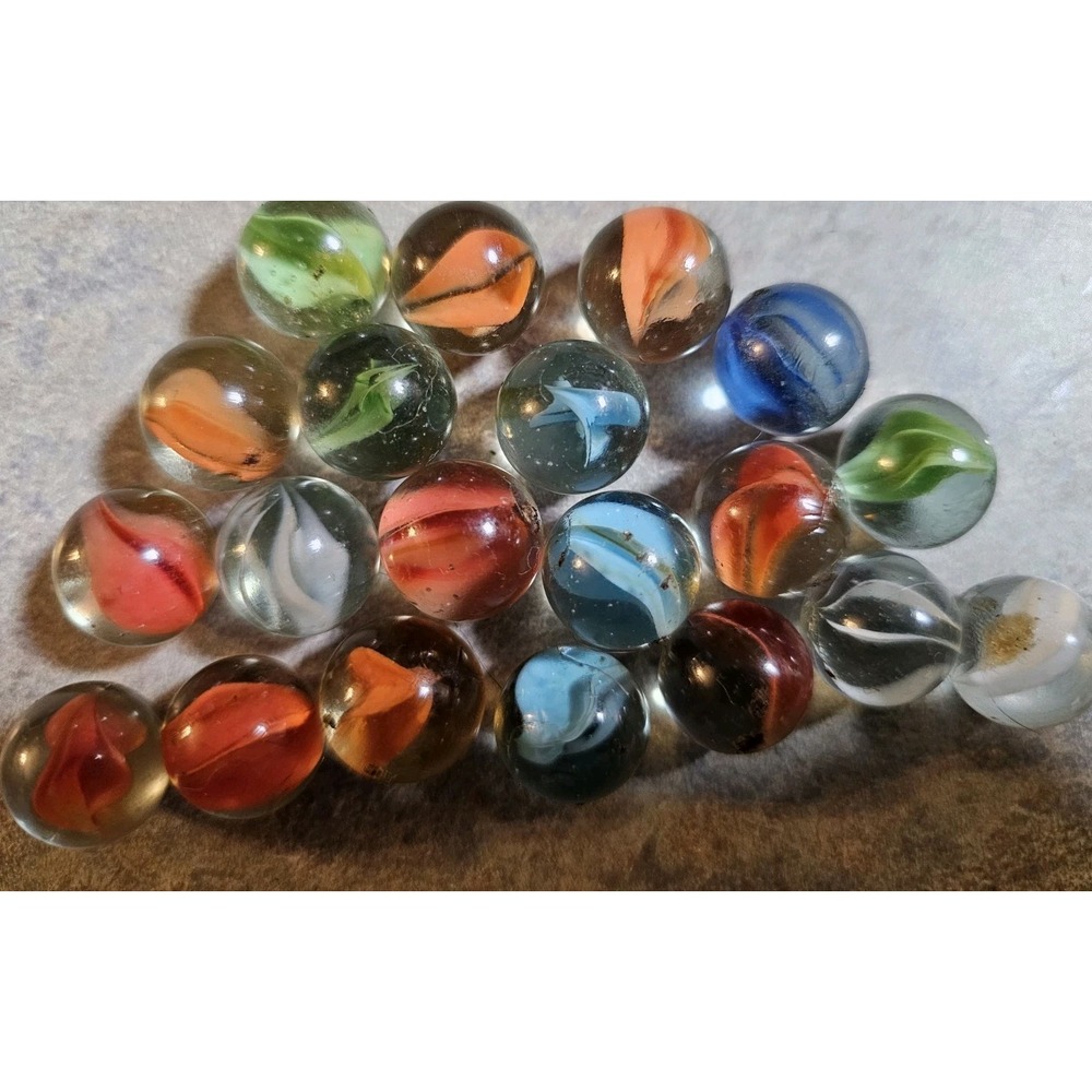 VINTAGE LOT OF 20 CAT'S EYE VANE 3 COLOR 5/8" GLASS MARBLES JAPAN MACHINE MADE